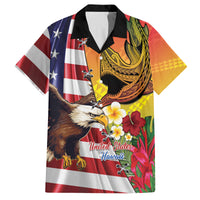 Personalised United States And Hawaii Family Matching Off Shoulder Maxi Dress and Hawaiian Shirt USA Eagle With Hawaiian Shark Tattoo LT14 Dad's Shirt - Short Sleeve Red - Polynesian Pride