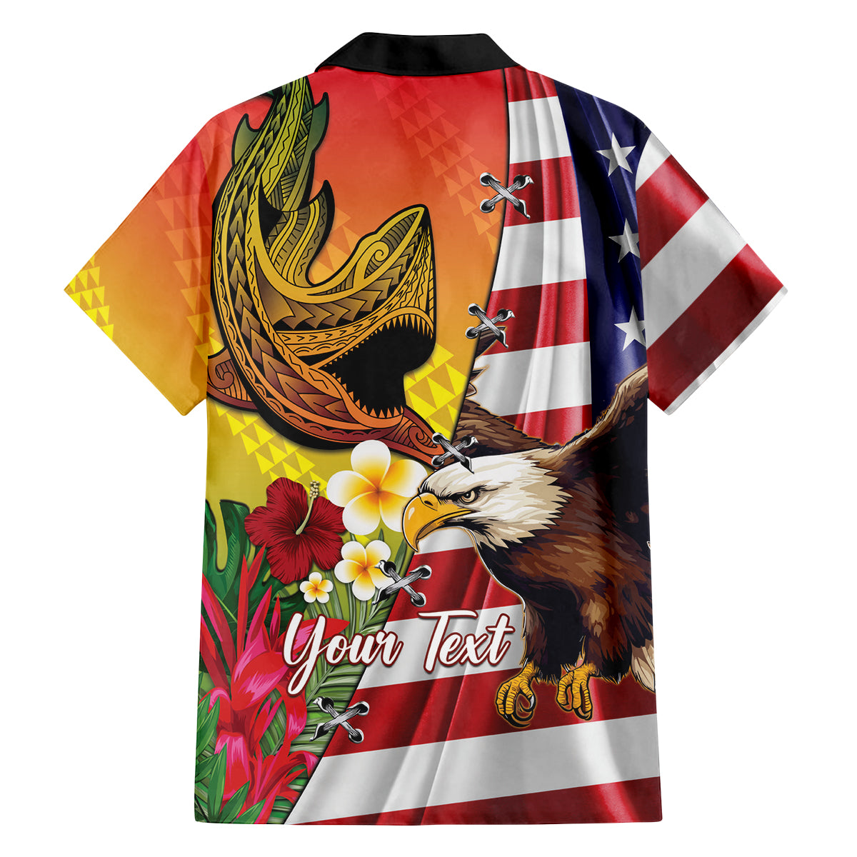 Personalised United States And Hawaii Family Matching Off Shoulder Maxi Dress and Hawaiian Shirt USA Eagle With Hawaiian Shark Tattoo LT14 - Polynesian Pride