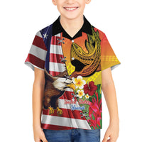 Personalised United States And Hawaii Kid Hawaiian Shirt USA Eagle With Hawaiian Shark Tattoo LT14 Kid Red - Polynesian Pride