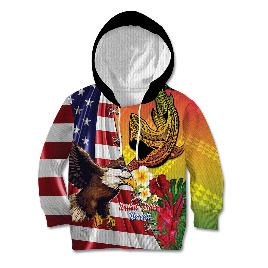 Personalised United States And Hawaii Kid Hoodie USA Eagle With Hawaiian Shark Tattoo LT14 Hoodie Red - Polynesian Pride