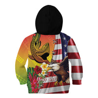Personalised United States And Hawaii Kid Hoodie USA Eagle With Hawaiian Shark Tattoo LT14 - Polynesian Pride