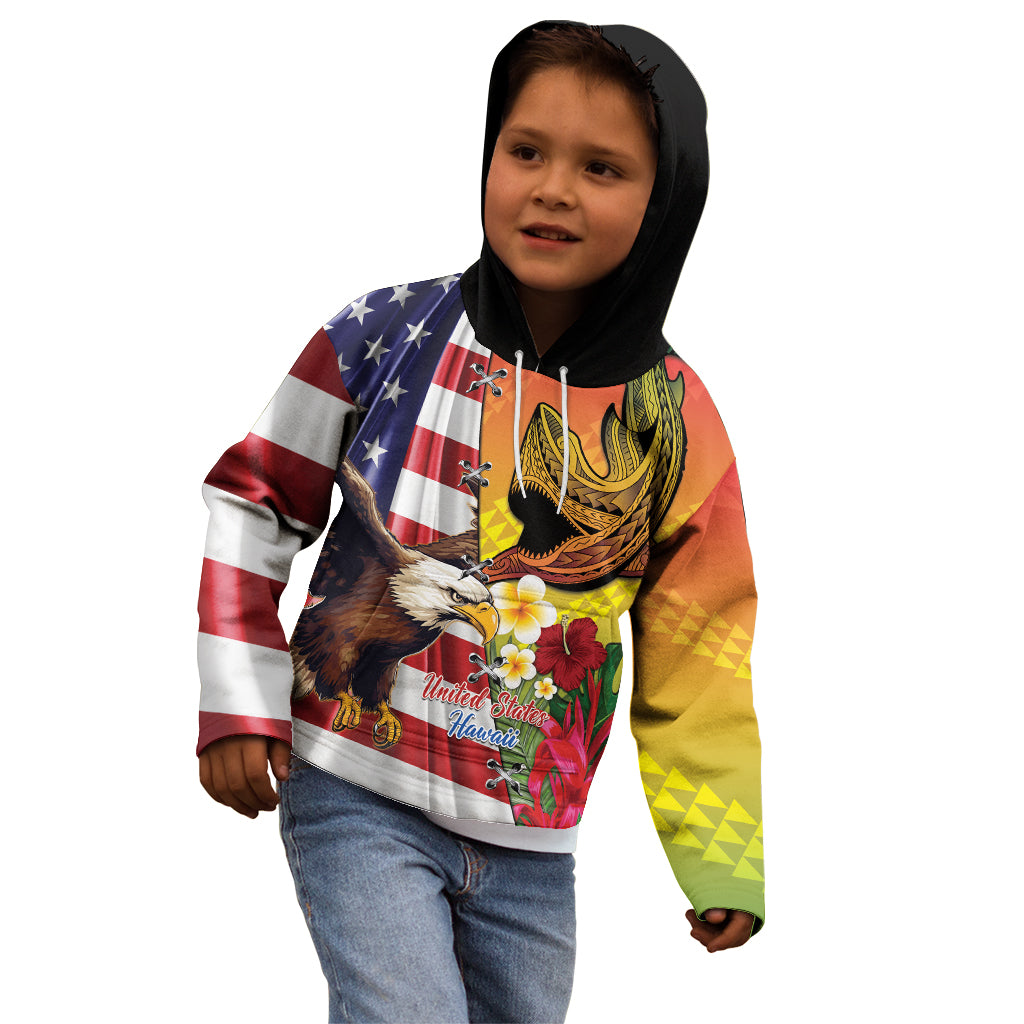 Personalised United States And Hawaii Kid Hoodie USA Eagle With Hawaiian Shark Tattoo LT14 - Polynesian Pride