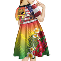 Personalised United States And Hawaii Kid Short Sleeve Dress USA Eagle With Hawaiian Shark Tattoo LT14 - Polynesian Pride