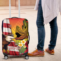 Personalised United States And Hawaii Luggage Cover USA Eagle With Hawaiian Shark Tattoo LT14 Red - Polynesian Pride