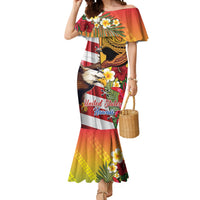 Personalised United States And Hawaii Mermaid Dress USA Eagle With Hawaiian Shark Tattoo LT14 Women Red - Polynesian Pride
