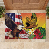 Personalised United States And Hawaii Rubber Doormat USA Eagle With Hawaiian Shark Tattoo