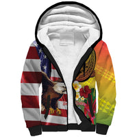 Personalised United States And Hawaii Sherpa Hoodie USA Eagle With Hawaiian Shark Tattoo LT14 Unisex Red - Polynesian Pride