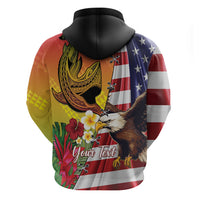 Personalised United States And Hawaii Zip Hoodie USA Eagle With Hawaiian Shark Tattoo LT14 - Polynesian Pride