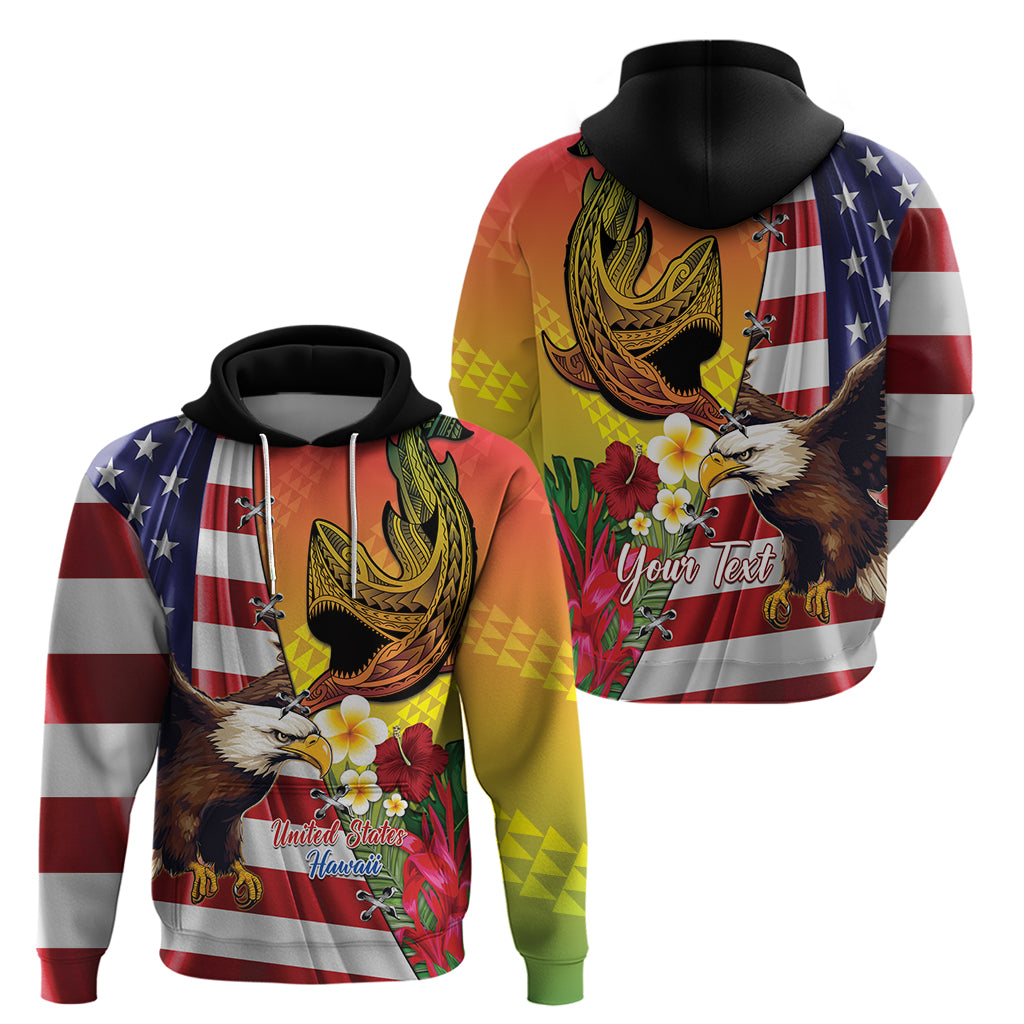 Personalised United States And Hawaii Zip Hoodie USA Eagle With Hawaiian Shark Tattoo LT14 - Polynesian Pride