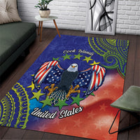 Personalised United States And Cook Islands Area Rug USA Eagle Mix Polynesian Pattern LT14 Blue - Polynesian Pride