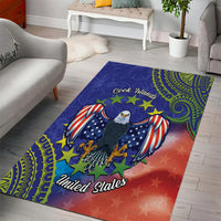 Personalised United States And Cook Islands Area Rug USA Eagle Mix Polynesian Pattern LT14 - Polynesian Pride