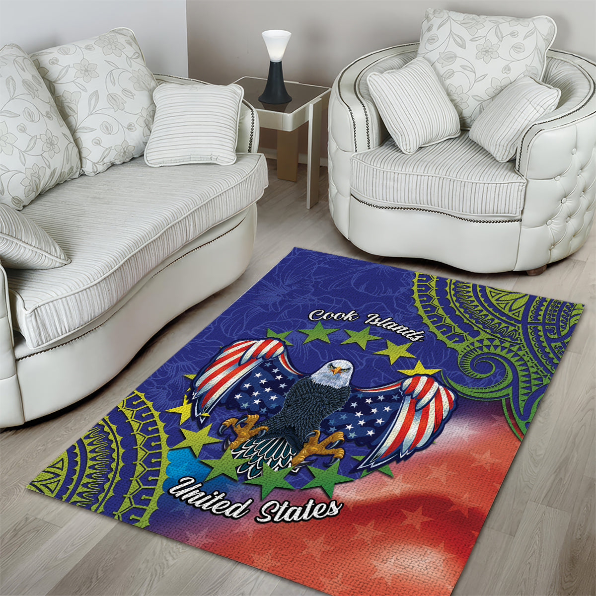 Personalised United States And Cook Islands Area Rug USA Eagle Mix Polynesian Pattern LT14 - Polynesian Pride