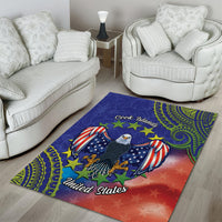 Personalised United States And Cook Islands Area Rug USA Eagle Mix Polynesian Pattern LT14 - Polynesian Pride