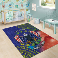 Personalised United States And Cook Islands Area Rug USA Eagle Mix Polynesian Pattern LT14 - Polynesian Pride