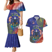 Personalised United States And Cook Islands Couples Matching Mermaid Dress and Hawaiian Shirt USA Eagle Mix Polynesian Pattern LT14 Blue - Polynesian Pride