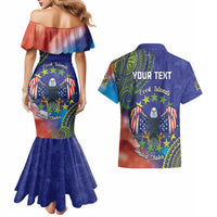 Personalised United States And Cook Islands Couples Matching Mermaid Dress and Hawaiian Shirt USA Eagle Mix Polynesian Pattern LT14 - Polynesian Pride