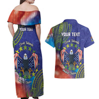 Personalised United States And Cook Islands Couples Matching Off Shoulder Maxi Dress and Hawaiian Shirt USA Eagle Mix Polynesian Pattern LT14 - Polynesian Pride