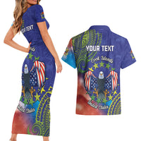 Personalised United States And Cook Islands Couples Matching Short Sleeve Bodycon Dress and Hawaiian Shirt USA Eagle Mix Polynesian Pattern LT14 - Polynesian Pride