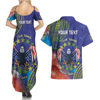 Personalised United States And Cook Islands Couples Matching Summer Maxi Dress and Hawaiian Shirt USA Eagle Mix Polynesian Pattern LT14 - Polynesian Pride