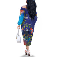 Personalised United States And Cook Islands Family Matching Off The Shoulder Long Sleeve Dress and Hawaiian Shirt USA Eagle Mix Polynesian Pattern LT14 - Polynesian Pride