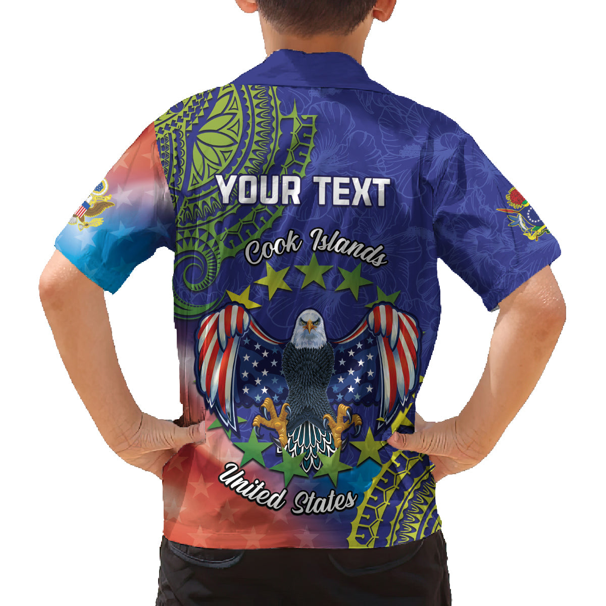 Personalised United States And Cook Islands Family Matching Off Shoulder Maxi Dress and Hawaiian Shirt USA Eagle Mix Polynesian Pattern LT14 - Polynesian Pride