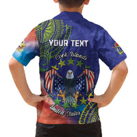 Personalised United States And Cook Islands Family Matching Off Shoulder Short Dress and Hawaiian Shirt USA Eagle Mix Polynesian Pattern LT14 - Polynesian Pride