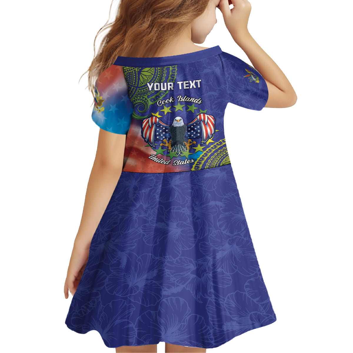 Personalised United States And Cook Islands Family Matching Off Shoulder Short Dress and Hawaiian Shirt USA Eagle Mix Polynesian Pattern LT14 - Polynesian Pride
