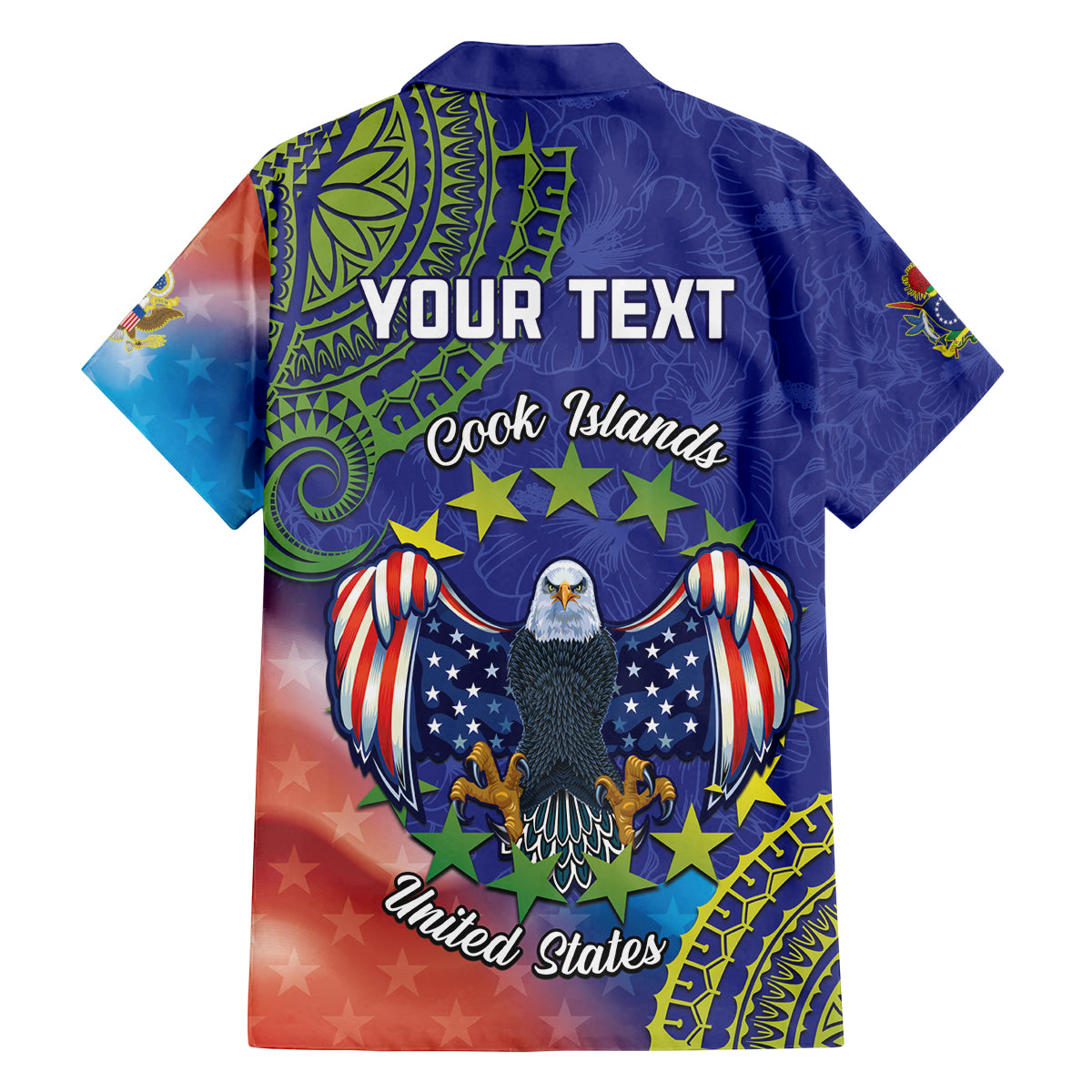 Personalised United States And Cook Islands Family Matching Off Shoulder Short Dress and Hawaiian Shirt USA Eagle Mix Polynesian Pattern LT14 - Polynesian Pride