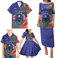 Personalised United States And Cook Islands Family Matching Puletasi and Hawaiian Shirt USA Eagle Mix Polynesian Pattern LT14 - Polynesian Pride