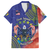 Personalised United States And Cook Islands Family Matching Short Sleeve Bodycon Dress and Hawaiian Shirt USA Eagle Mix Polynesian Pattern LT14 Dad's Shirt - Short Sleeve Blue - Polynesian Pride