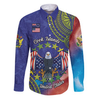 Personalised United States And Cook Islands Family Matching Short Sleeve Bodycon Dress and Hawaiian Shirt USA Eagle Mix Polynesian Pattern LT14 Dad's Shirt - Long Sleeve Blue - Polynesian Pride