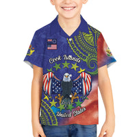 Personalised United States And Cook Islands Family Matching Summer Maxi Dress and Hawaiian Shirt USA Eagle Mix Polynesian Pattern LT14 Son's Shirt Blue - Polynesian Pride