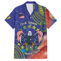 Personalised United States And Cook Islands Family Matching Tank Maxi Dress and Hawaiian Shirt USA Eagle Mix Polynesian Pattern LT14 Dad's Shirt - Short Sleeve Blue - Polynesian Pride
