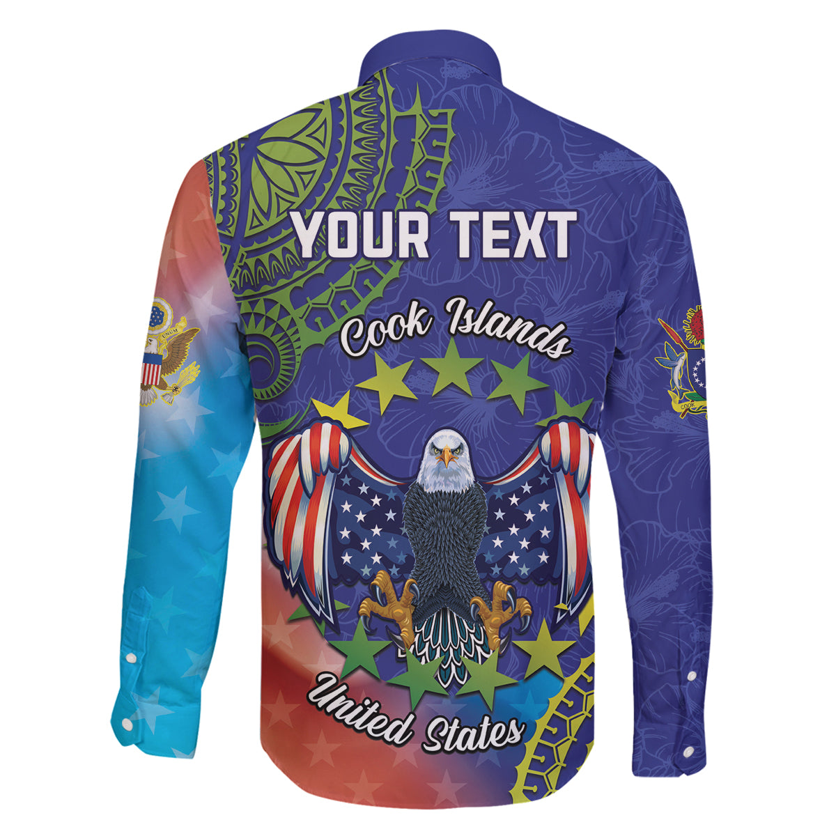 Personalised United States And Cook Islands Family Matching Tank Maxi Dress and Hawaiian Shirt USA Eagle Mix Polynesian Pattern LT14 - Polynesian Pride