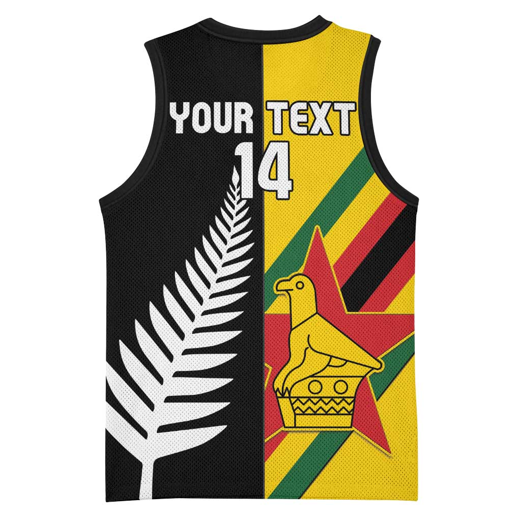 Custom New Zealand and Zimbabwe Basketball Jersey NZ Fern Zim Flag Half Style LT14 - Polynesian Pride