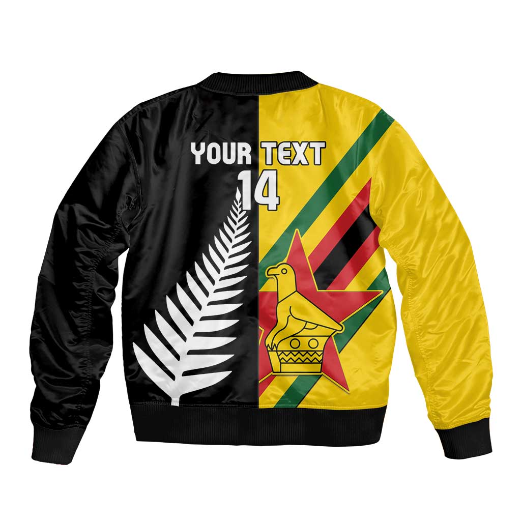 Custom New Zealand and Zimbabwe Bomber Jacket NZ Fern Zim Flag Half Style