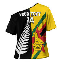 Custom New Zealand and Zimbabwe Cross Shoulder Shirt NZ Fern Zim Flag Half Style LT14 - Polynesian Pride