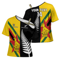 Custom New Zealand and Zimbabwe Cross Shoulder Shirt NZ Fern Zim Flag Half Style LT14 - Polynesian Pride