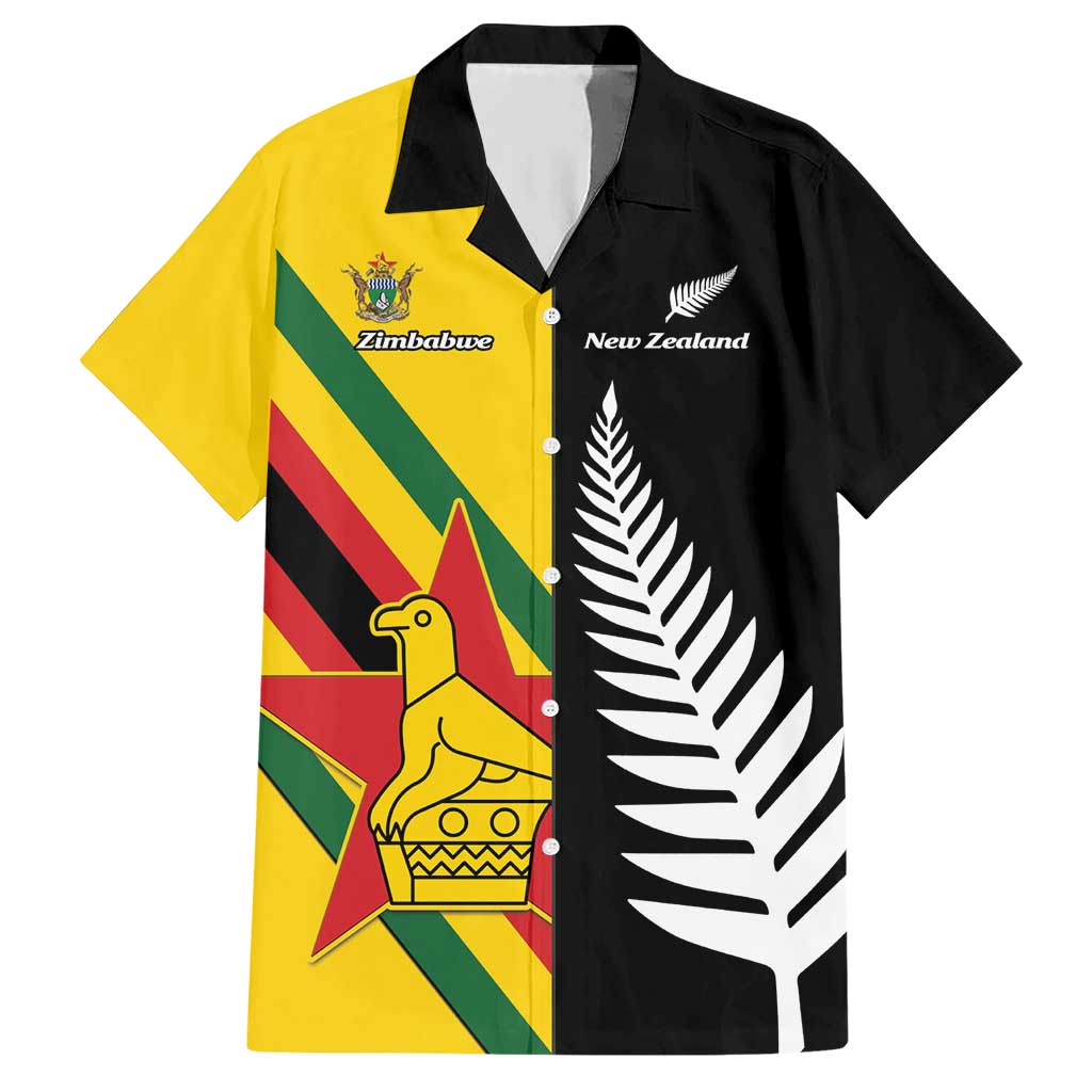 Custom New Zealand and Zimbabwe Hawaiian Shirt NZ Fern Zim Flag Half Style LT14 Black - Polynesian Pride