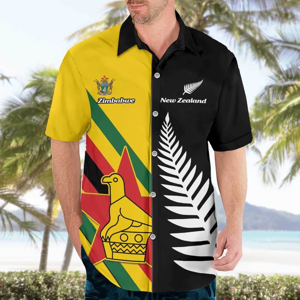 Custom New Zealand and Zimbabwe Hawaiian Shirt NZ Fern Zim Flag Half Style LT14 - Polynesian Pride