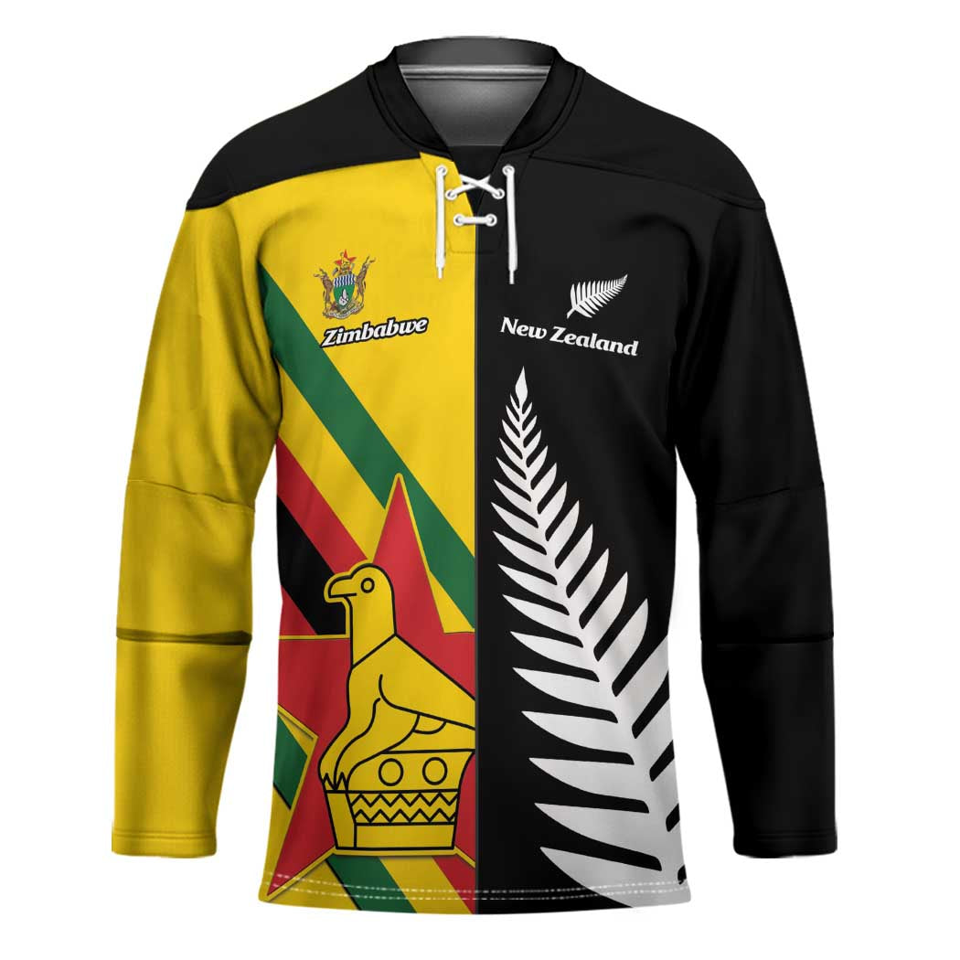 Custom New Zealand and Zimbabwe Hockey Jersey NZ Fern Zim Flag Half Style LT14 Unisex Black - Polynesian Pride