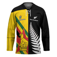 Custom New Zealand and Zimbabwe Hockey Jersey NZ Fern Zim Flag Half Style LT14 Unisex Black - Polynesian Pride