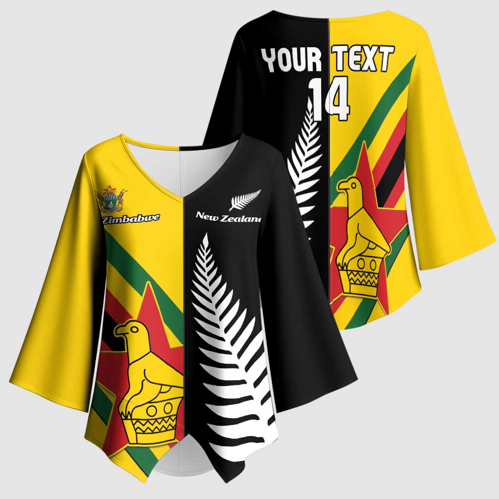 Custom New Zealand and Zimbabwe Kimono Sleeve Blouse NZ Fern Zim Flag Half Style LT14 - Polynesian Pride