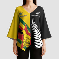 Custom New Zealand and Zimbabwe Kimono Sleeve Blouse NZ Fern Zim Flag Half Style LT14 - Polynesian Pride