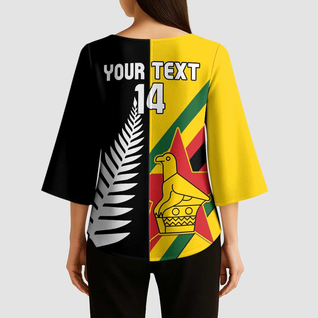 Custom New Zealand and Zimbabwe Kimono Sleeve Blouse NZ Fern Zim Flag Half Style LT14 - Polynesian Pride
