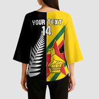 Custom New Zealand and Zimbabwe Kimono Sleeve Blouse NZ Fern Zim Flag Half Style LT14 - Polynesian Pride