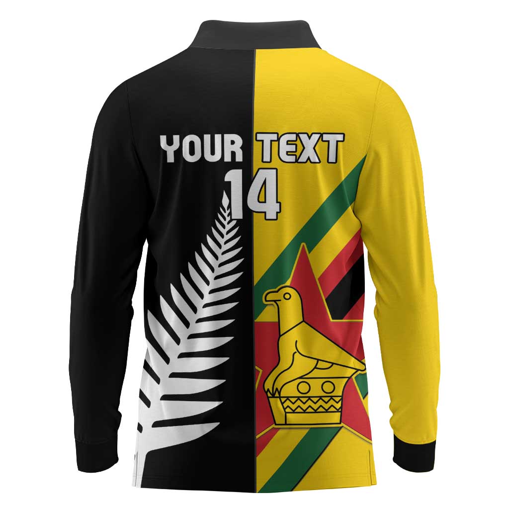 Custom New Zealand and Zimbabwe Long Sleeve Polo Shirt NZ Fern Zim Flag Half Style LT14 - Polynesian Pride