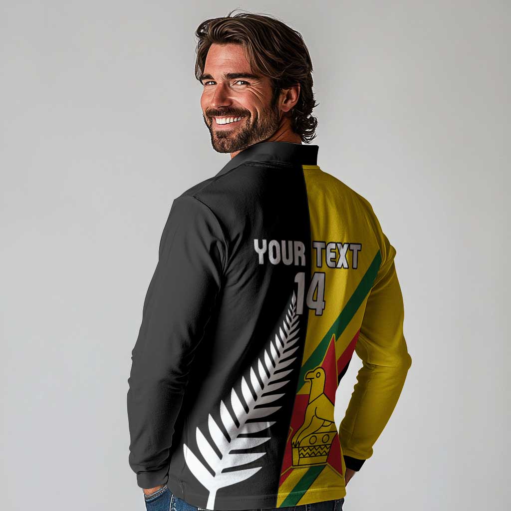 Custom New Zealand and Zimbabwe Long Sleeve Polo Shirt NZ Fern Zim Flag Half Style LT14 - Polynesian Pride