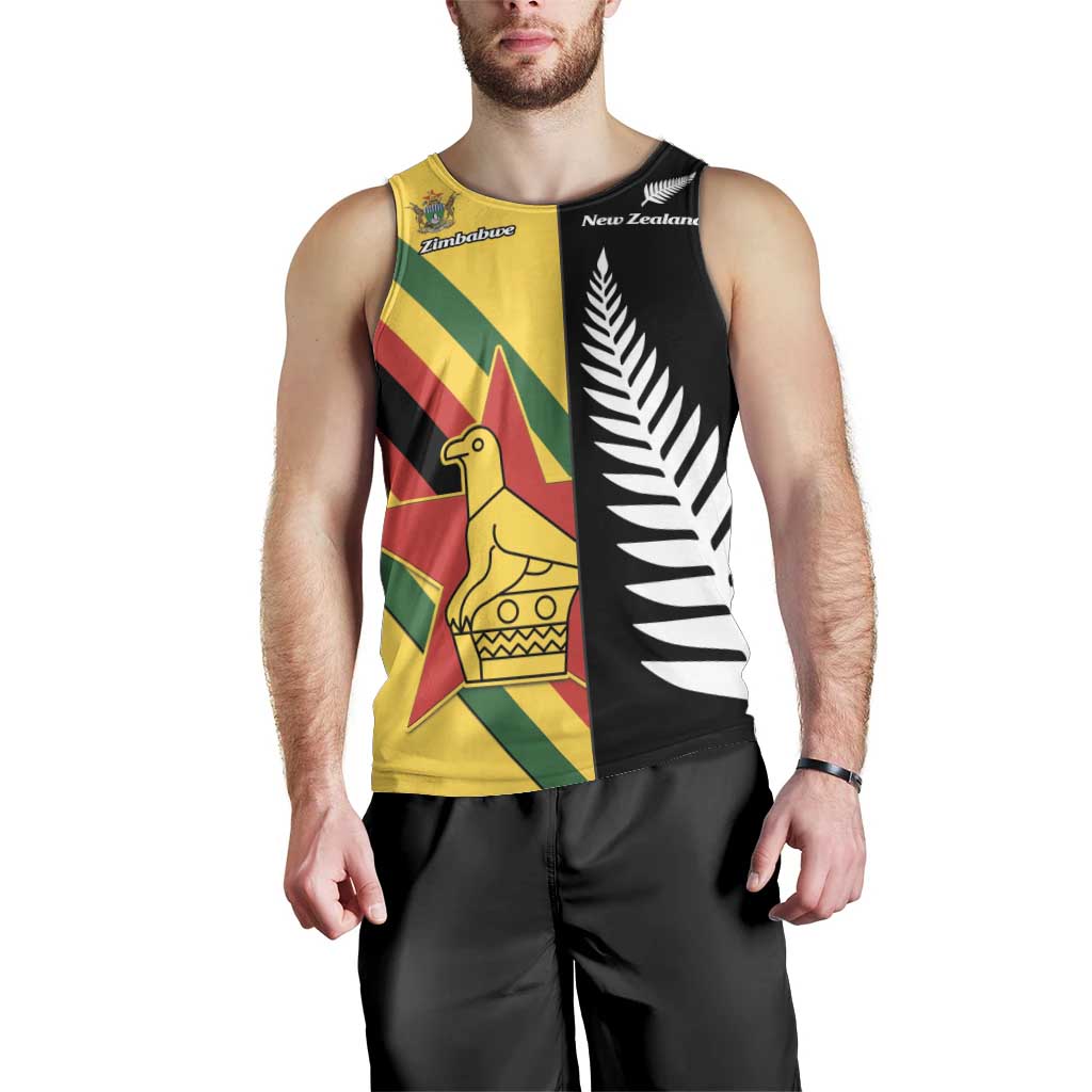 Custom New Zealand and Zimbabwe Men Tank Top NZ Fern Zim Flag Half Style LT14 - Polynesian Pride