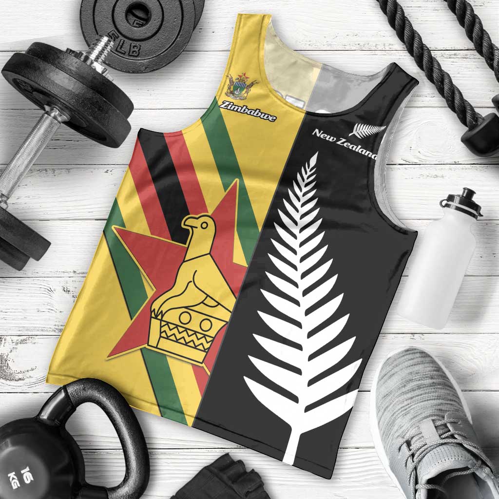 Custom New Zealand and Zimbabwe Men Tank Top NZ Fern Zim Flag Half Style LT14 - Polynesian Pride
